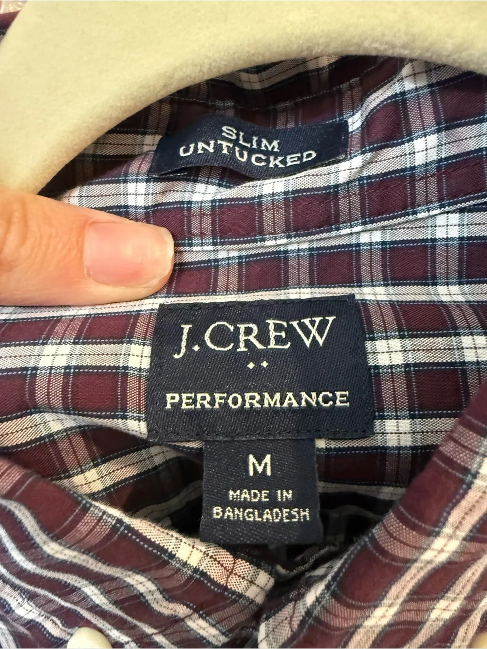 J. Crew Men's Long-Sleeve Button-Down Slim Untucked Performance Shirt Maroon